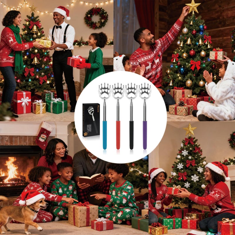 Plazuria (4-Pack) Extendable Back Scratchers - Metal Claws with Telescopic Rubber Handles - Stocking Stuffers for Men, Women, Kids - Christmas Gift - Image 2