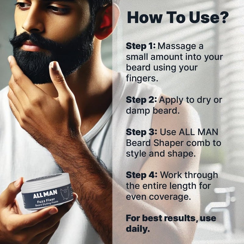 Allman ALL MAN Fuzz Fixer Beard Styling Paste Strong Hold Cream Wax With Mango Butter  Milk Protein for Strong Hair  50g - Image 5