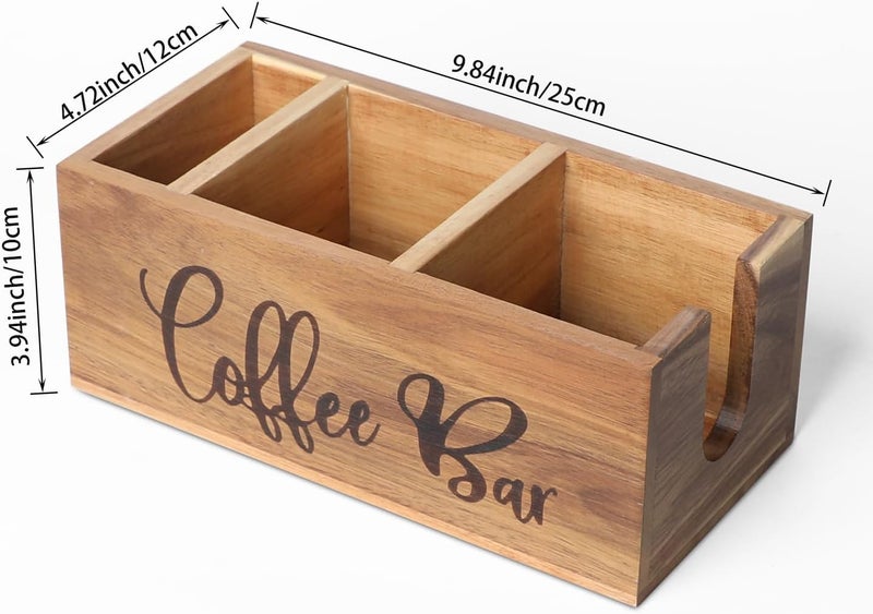 LBEMEY Acacia Wood Station Organizer,Coffee Station Organizer for Cup Lid Stirrers Pod, Disposable Coffee Cup Holder, Farmhouse Accessories Decor, Brown Labeled "Coffee Bar" - Image 3