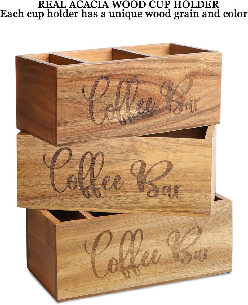 LBEMEY Acacia Wood Station Organizer,Coffee Station Organizer for Cup Lid Stirrers Pod, Disposable Coffee Cup Holder, Farmhouse Accessories Decor, Brown Labeled "Coffee Bar" - Image 4