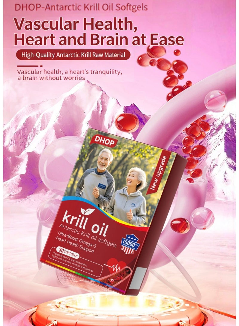 DHOP Pure Arctic Krill Oil Softgels - Supports Heart, Brain and Vascular Health, Rich in EPA, DHA and Astaxanthin - No Additives, Helps Maintain Healthy Cholesterol and Memory - Image 3