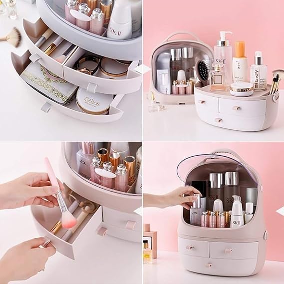 SHOPECOM Makeup Organizer Box Cosmetic Storage Modern Cosmetic Storage Holder Portable Handle Fully Open Waterproof Transparent Lid Dustproof Drawers Great for Bathroom Dresser Countertop multicolour - Image 4