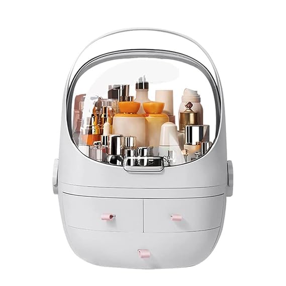 SHOPECOM Makeup Organizer Box Cosmetic Storage Modern Cosmetic Storage Holder Portable Handle Fully Open Waterproof Transparent Lid Dustproof Drawers Great for Bathroom Dresser Countertop multicolour - Image 1