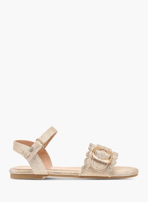 Girls Textured Strap Sandals With Hook And Loop Closure