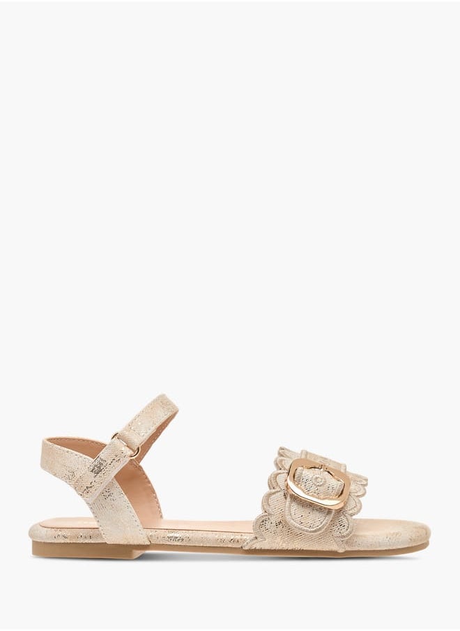 Little Missy Girls Textured Strap Sandals With Hook And Loop Closure  - Image 1