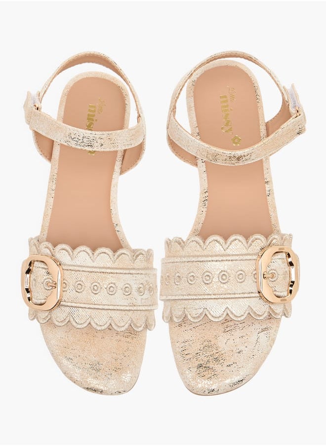Little Missy Girls Textured Strap Sandals With Hook And Loop Closure  - Image 2