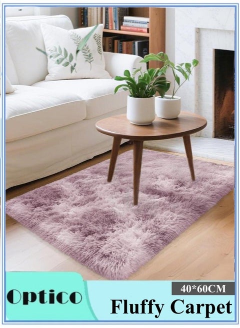 Super Soft Fluffy Area Rug Anti-Slip Plush Rug High Pile Tie Dye Rug for Living Room Bedroom Kids Room (Tie Dye Pink, 40*60CM)