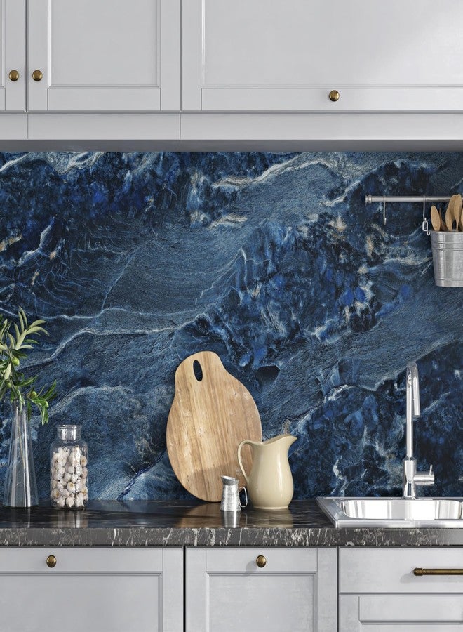 Wallercity Matte Blue Marble Contact Paper for Countertop Thick Blue Marble Wallpaper Peel and Stick Countertops for Kitchen Bathroom Waterproof Removable Wall Paper for Cabinets Table Top 15.8x236 IN - Image 2
