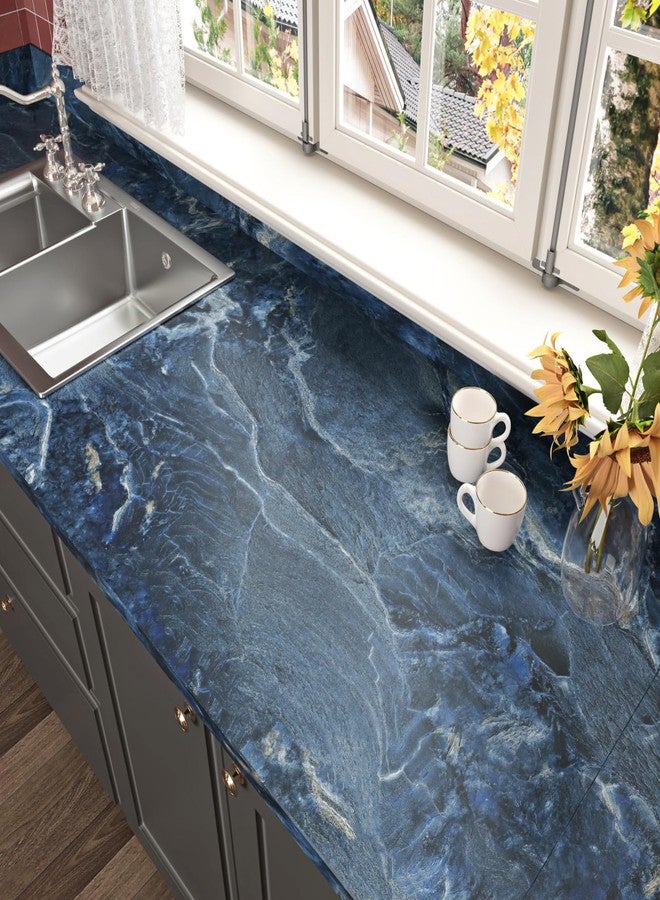 Wallercity Matte Blue Marble Contact Paper for Countertop Thick Blue Marble Wallpaper Peel and Stick Countertops for Kitchen Bathroom Waterproof Removable Wall Paper for Cabinets Table Top 15.8x236 IN - Image 1