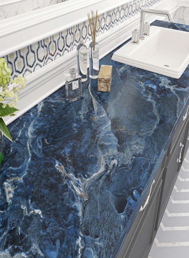 Wallercity Matte Blue Marble Contact Paper for Countertop Thick Blue Marble Wallpaper Peel and Stick Countertops for Kitchen Bathroom Waterproof Removable Wall Paper for Cabinets Table Top 15.8x236 IN - Image 5