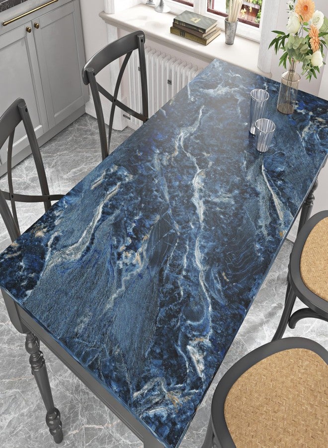 Wallercity Matte Blue Marble Contact Paper for Countertop Thick Blue Marble Wallpaper Peel and Stick Countertops for Kitchen Bathroom Waterproof Removable Wall Paper for Cabinets Table Top 15.8x236 IN - Image 3