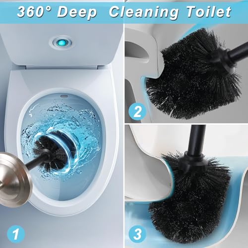 Hioflyme Brushed Nickel Toilet Brush and Holder Set,304 Stainless Steel Toilet Bowl Brush and Holder for Bathroom,Silver Heavy Duty Toilet Brush,Durable Scrubbing Bristles,Splash Resistant,Long Hanlde - Image 2