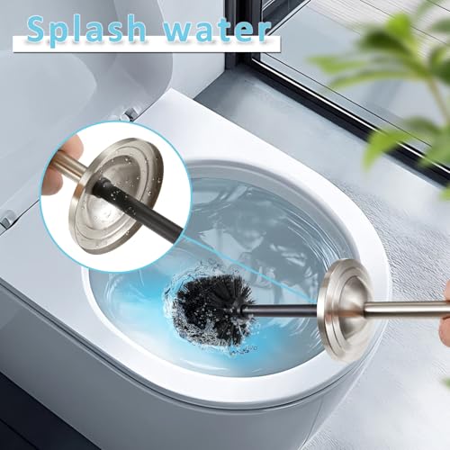 Hioflyme Brushed Nickel Toilet Brush and Holder Set,304 Stainless Steel Toilet Bowl Brush and Holder for Bathroom,Silver Heavy Duty Toilet Brush,Durable Scrubbing Bristles,Splash Resistant,Long Hanlde - Image 4
