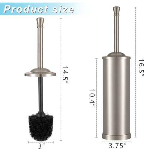 Hioflyme Brushed Nickel Toilet Brush and Holder Set,304 Stainless Steel Toilet Bowl Brush and Holder for Bathroom,Silver Heavy Duty Toilet Brush,Durable Scrubbing Bristles,Splash Resistant,Long Hanlde - Image 3