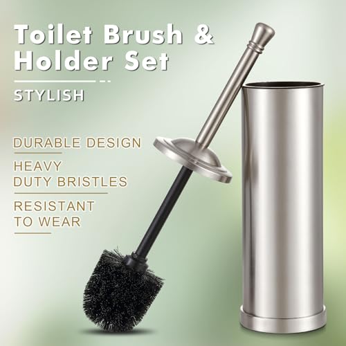 Hioflyme Brushed Nickel Toilet Brush and Holder Set,304 Stainless Steel Toilet Bowl Brush and Holder for Bathroom,Silver Heavy Duty Toilet Brush,Durable Scrubbing Bristles,Splash Resistant,Long Hanlde - Image 5
