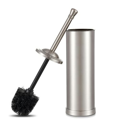 Hioflyme Brushed Nickel Toilet Brush and Holder Set,304 Stainless Steel Toilet Bowl Brush and Holder for Bathroom,Silver Heavy Duty Toilet Brush,Durable Scrubbing Bristles,Splash Resistant,Long Hanlde - Image 1
