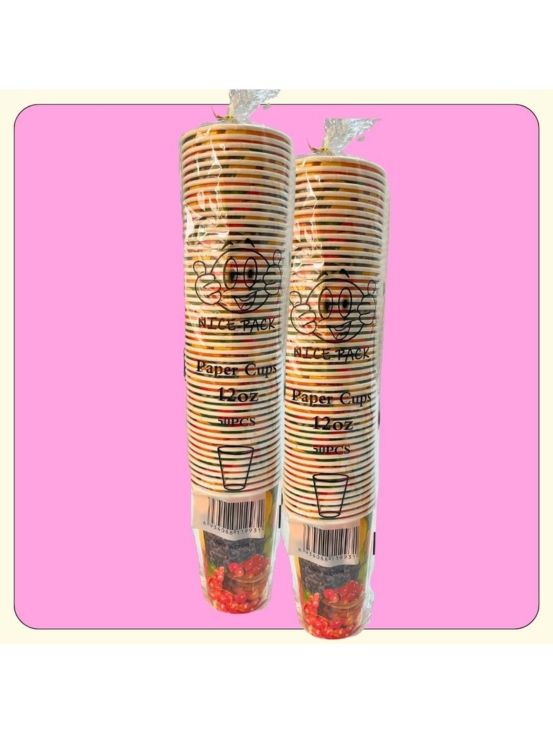 Nice Pack 100-Pieces 12oz Printed Paper Juice Cups - Image 2