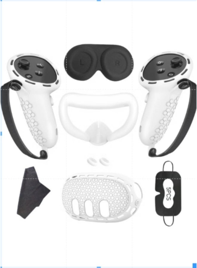 أنمي غطاء واقي لملحقات أوكولوس/ميتا كويست 3، واقي غطاء مقبض تحكم سيليكون، غطاء صدفي ناعم مع غطاء للوجه وغطاء للعدسة (أبيض)