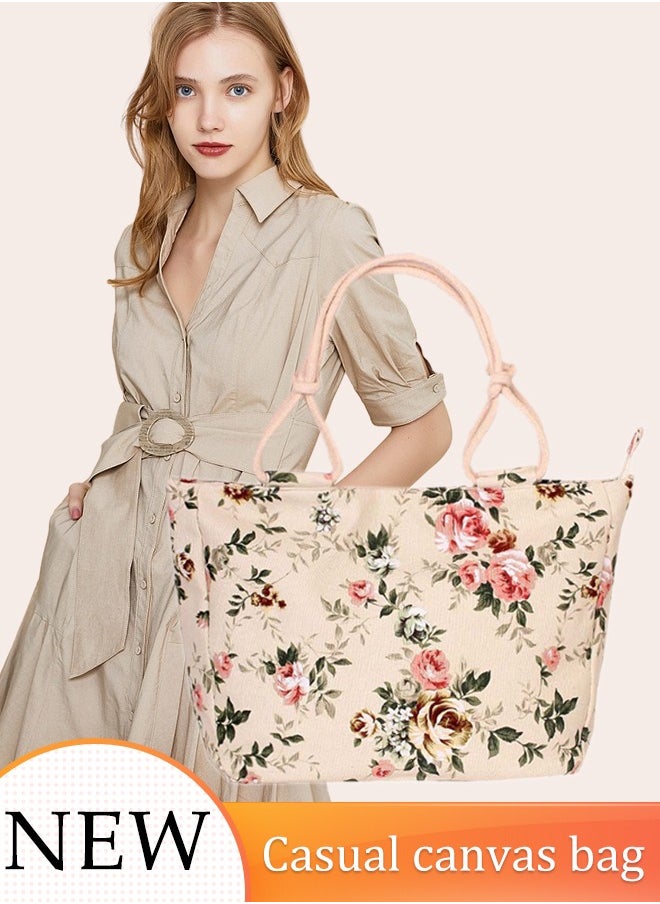 Generic - Women's Printed Canvas Bag Large Capacity Summer Beach Shoulder Bag with Zipper and Cotton Rope Handle Essential for Swimming Pool, Gym, Picnic and Vacation - Image 1