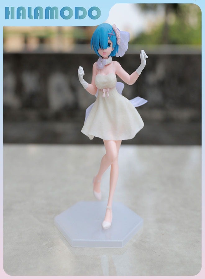 HALAMODO Re - Zero Starting Life in Another World Cute Rem in White Wedding Crystal Dress Figure - Ideal Gift for Girls - Image 2