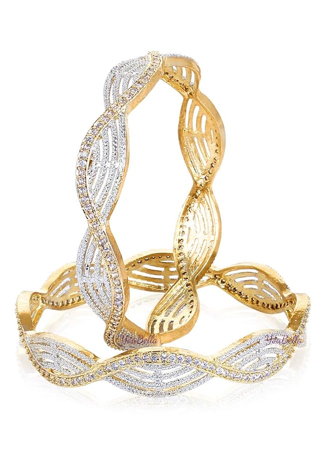 YouBella White Golden American Diamond Gold Plated Jewelry Bangles For Women And Girls 2.8 - Image 1