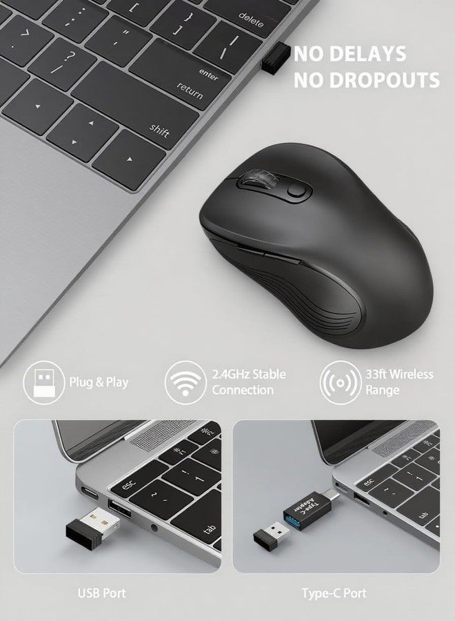 Trueque Wireless Mouse for Laptop, 2.4GHz Ergonomic Computer Mouse with Back & Forward Buttons, 3 Levels Tracking Speed, 6 Buttons, Optical USB Cordless Mice for Windows Chromebook MacBook PC - Image 2