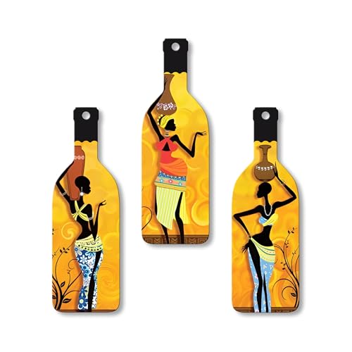 Artvibes African Women Warli Art Decor Bottle shaped Wooden Wall Hanging | Living Room | Handcrafted Art | Wall Illustrations | Art Prints | Aesthetic Wall Art | Ideal Gifts (WH_9508N), Set of 3 - Image 1