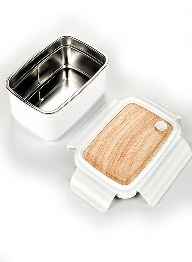 HDR MALL Wooden Insulated Lunch Box, 800ml, Stainless Steel Interior, with Spoon and Removable Plate - Image 4