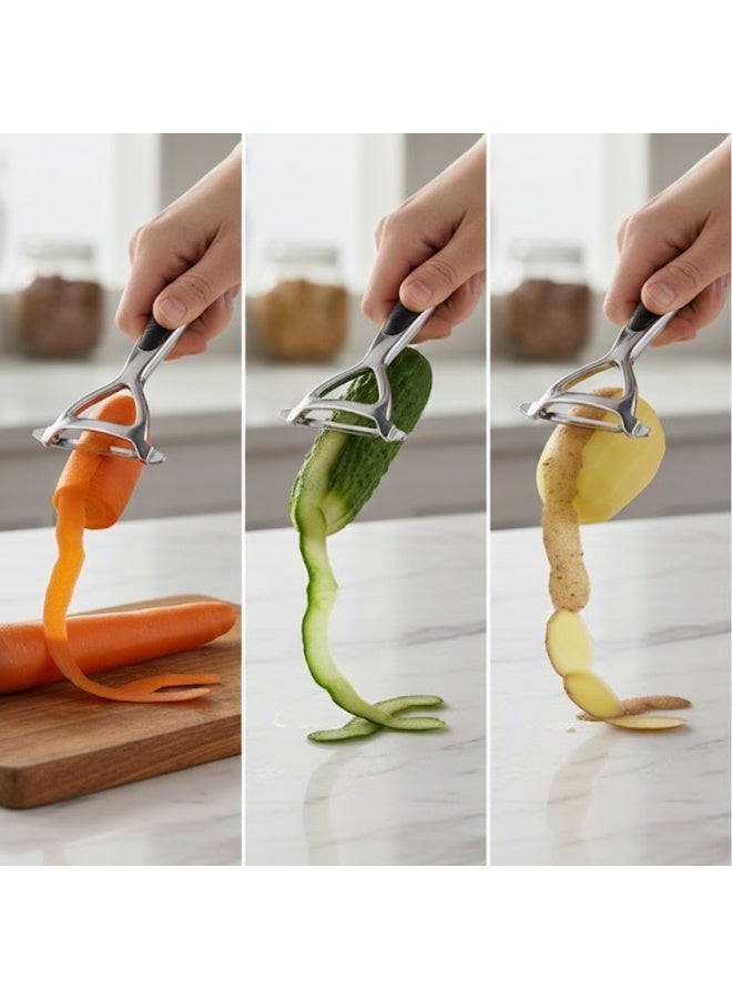 لوكاداه مقشرة خضراوات وتفاح للمطبخ، مقشرة فواكه وجزر وخضراوات وبطاطس، على شكل حرف Y، مقشرة من الفولاذ المقاوم للصدأ، بمقبض مريح غير قابل للانزلاق وشفرة حادة، متينة وجيدة - Image 4