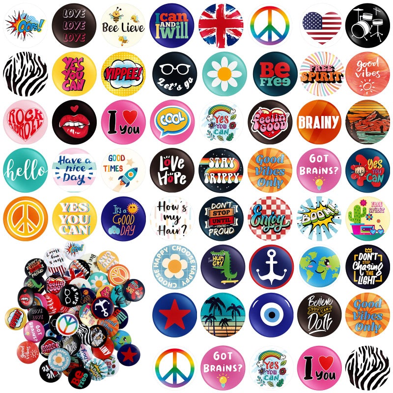 Kigeli Kigeli 50 Pcs 80s Buttons Pins 1 Inch 25 mm Retro Punk Button Pin Slogans Sayings Pinback for Backpacks Bags Hats Jeans 