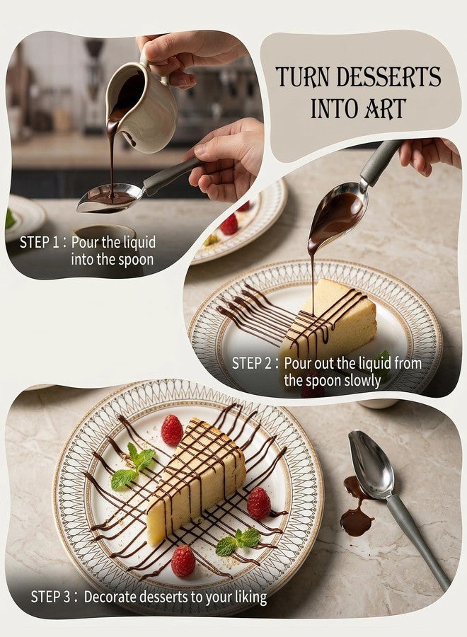ValueBargain 2 Pcs Drizzle Tool, Drizzle Spoon Professional Stainless Steel Chocolate Filter Spoons Plating Spoon for Decorative Plates, Cake, Coffee - Image 3