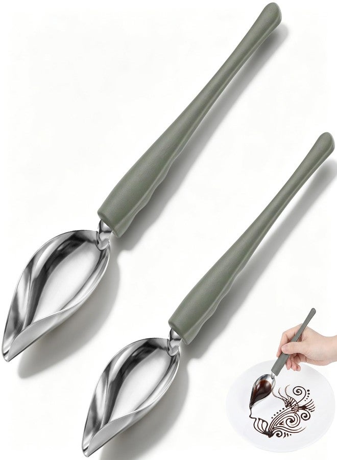 ValueBargain 2 Pcs Drizzle Tool, Drizzle Spoon Professional Stainless Steel Chocolate Filter Spoons Plating Spoon for Decorative Plates, Cake, Coffee - Image 1