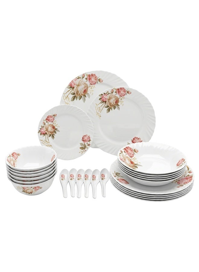 Timmy 25-Piece Opalware Dinner Set - Premium Printed Glass Tableware Crockery Collection, Durable and Lightweight, Ideal for Daily Family Meals, Special Occasions, and Elegant Home Dining. - Image 1