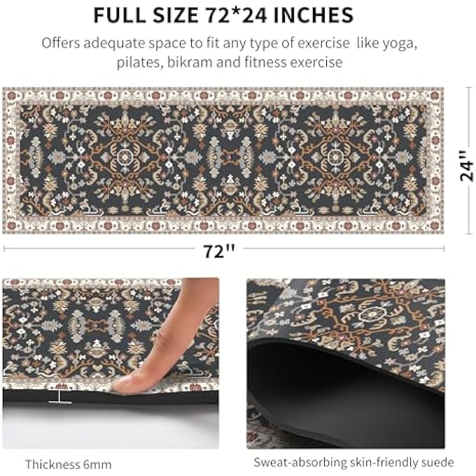 rayihni ' Yoga Mat Print Extra Thick Tpe Non Slip Fitness Exercise Mat With Carrying Bag,72''X24'' Extra Thick 6Mm Exercise & Workout Mat For Yoga, Pilates Fitness And Floor Exercises' - Image 3