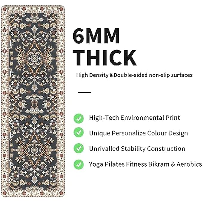 rayihni ' Yoga Mat Print Extra Thick Tpe Non Slip Fitness Exercise Mat With Carrying Bag,72''X24'' Extra Thick 6Mm Exercise & Workout Mat For Yoga, Pilates Fitness And Floor Exercises' - Image 4