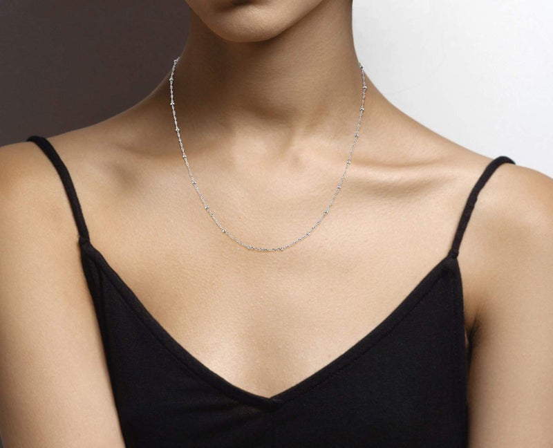 Miabella Italian 925 Sterling Silver Singapore Bead Chain Station Necklace for Women, Made in Italy (20 Inch) - Image 3