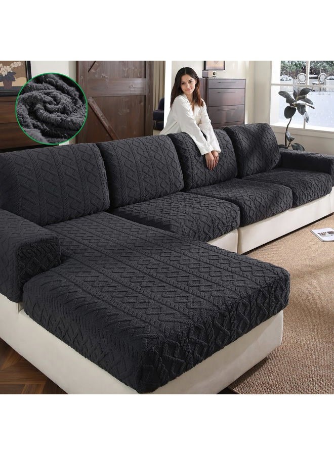 OHSIO Couch Cushion Covers, Super Soft Thicker Fleece Sofa Cover Stretch Sectional Sofa Slipcover Washable Pet Friendly Anti-Slip Stain Resistant Furniture Cover for Home(1 Back Cover,Dark Gray) - Image 1