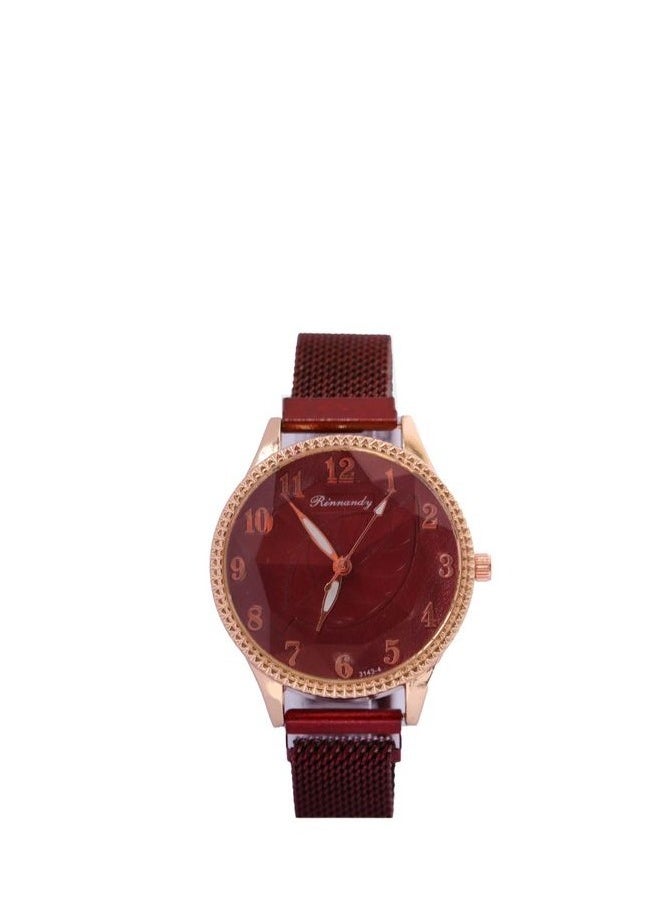 Generic - Women's Stick Magnet Watch - Dark Red-Analog-Quartz-Dark Red  Dial Women. - Image 1