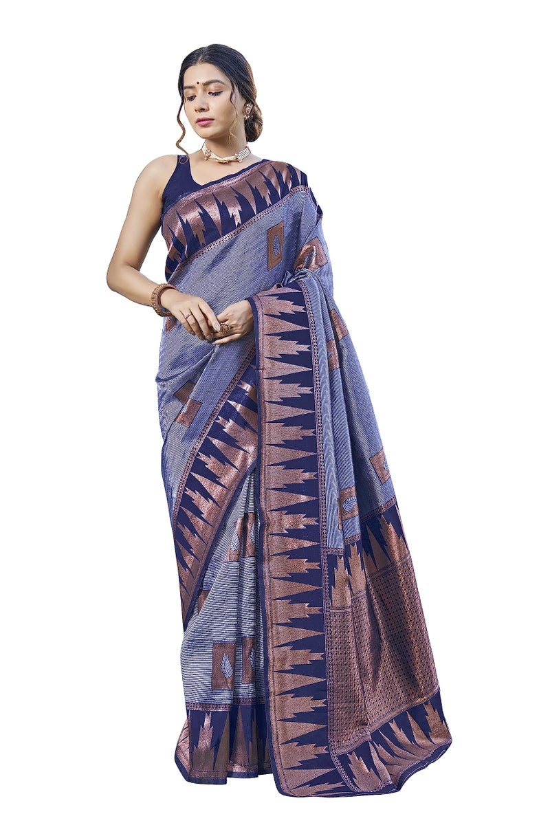 MANOHARI Women Most Trendy Blue Banarasi Silk Woven Design Saree With Blouse Piece_Mn1813 - Image 1