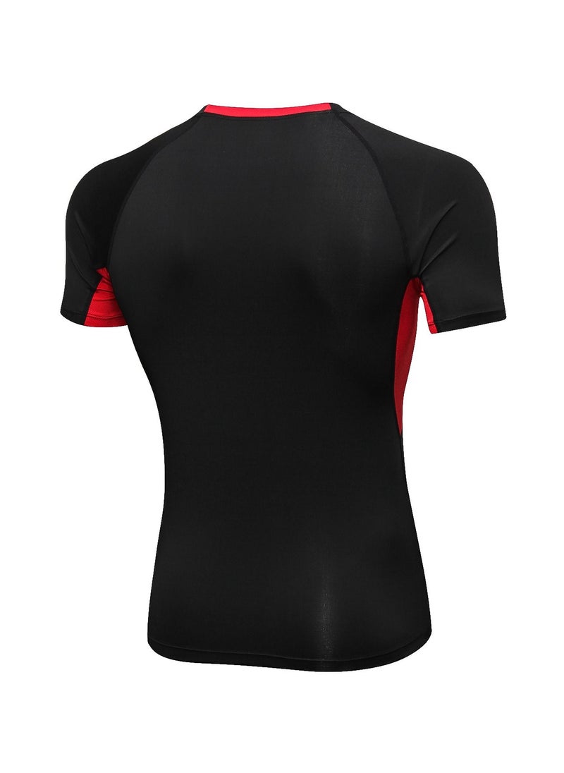 Loquat Men Quick Dry Breathable Elastic T-Shirt Black/Red  - Image 2