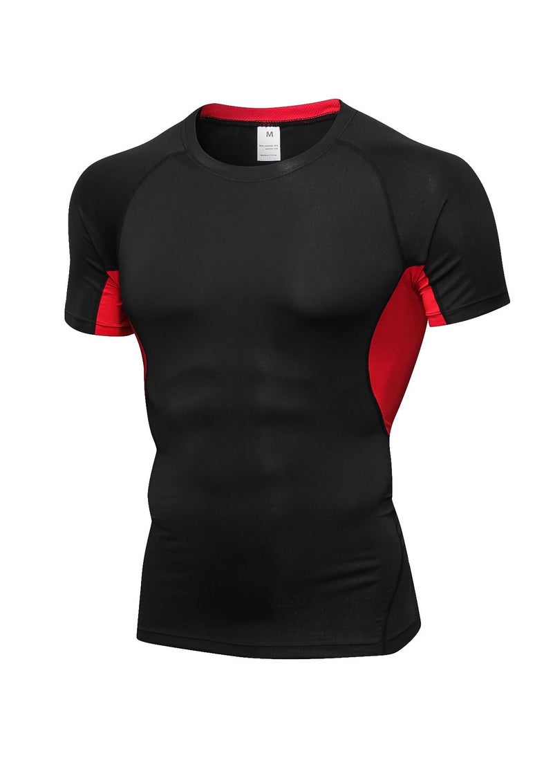 Loquat Men Quick Dry Breathable Elastic T-Shirt Black/Red  - Image 1