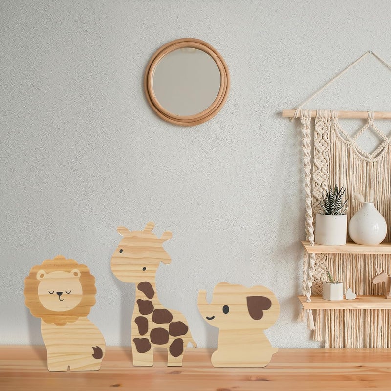 Barydat ديكور حضانة سفاري 3 قطع حيوانات الغابة ديكور خشبي حيوانات الغابة لغرفة ذات طابع الغابة زينة جملية لجناح الأطفال وغرفة النوم - Image 5