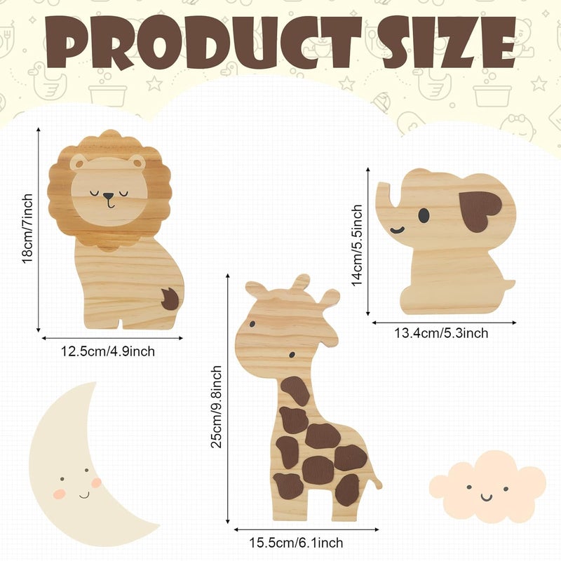 Barydat ديكور حضانة سفاري 3 قطع حيوانات الغابة ديكور خشبي حيوانات الغابة لغرفة ذات طابع الغابة زينة جملية لجناح الأطفال وغرفة النوم - Image 3