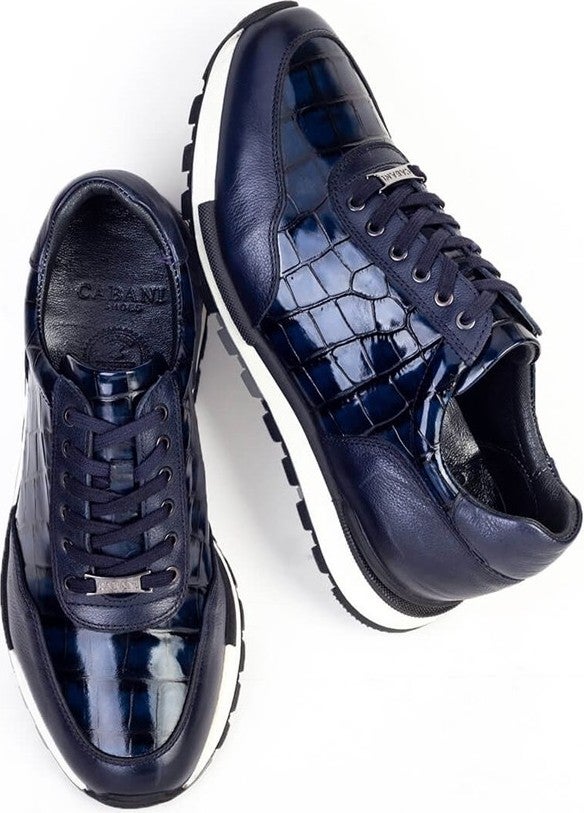 Cabani Special Design Ernesto Croco Printed Real Leather Men's Sneaker Shoes 460M1510 Navy Blue  - Image 2
