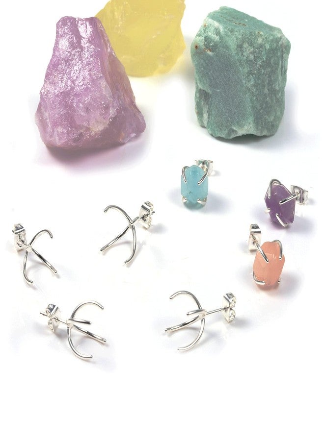 ALEXCRAFT 3 Pairs Sterling Silver Stud Post Claw Earring Blanks Handmade Earrings Wire DIY Earing Supplies Great for Gemstone Studs Making - Image 2