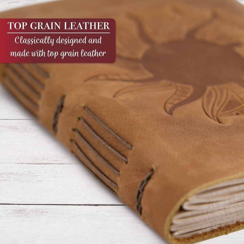 ThoughtSpace Journals Leather Bound Journal for Women with Lined Paper - Handcrafted Poetry & Grimoire Journal, Full-Grain Leather Bound Notebook - Sun & Moon Design for Women & Men - 5x7 in Lined Paper, 184 Pages - Image 3