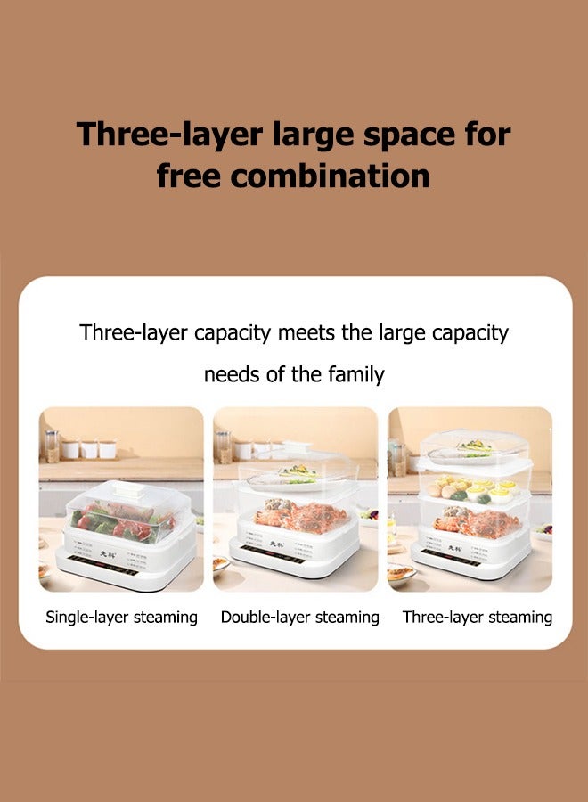 Fast Egg Cooker and Egg Boiler, Multifunctional Electric Steamer, Electronic Touch Screen, With 24-Hour Timer Function, 5-Hour Keep Warm Function, Three Layers, Can Cook 27 Eggs, 32 Liter Capacity 800 W Xh-D20 White