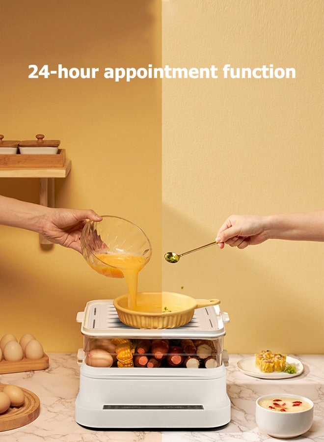 Fast Egg Cooker and Egg Boiler, Multifunctional Electric Steamer, Electronic Touch Screen, With 24-Hour Timer Function, 5-Hour Keep Warm Function, Three Layers, Can Cook 27 Eggs, 32 Liter Capacity 800 W Xh-D20 White