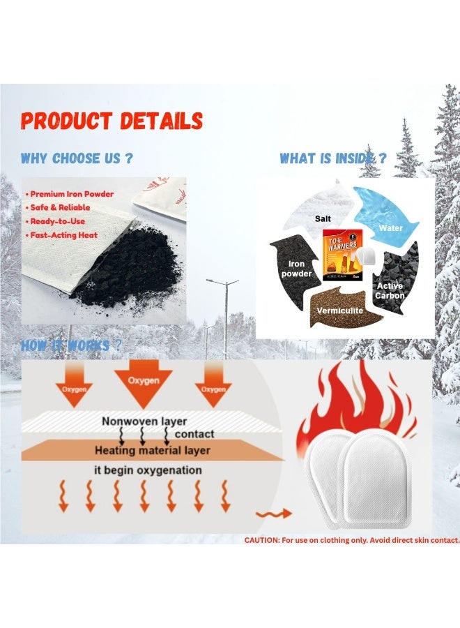 Disposable Toe Warmer with 8-Hour Long Lasting Heat - Air Activated, Adhesive & Odorless Insoles for Winter Work, Sports & Outdoor Activities, 5 Pairs - Image 5