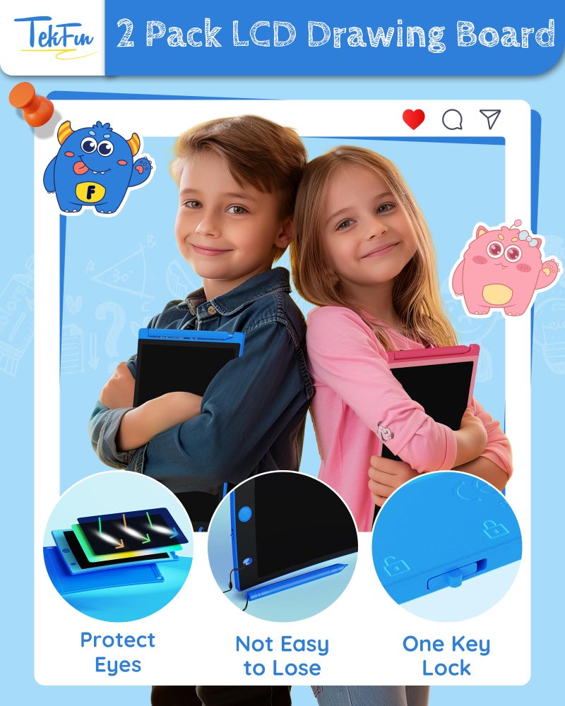 TEKFUN Kids Toys, 2Pcs LCD Writing Tablet with 4 Stylus, 8.5in Erasable Doodle Board Mess Free Drawing Pad for Kids, Car Trip Educational Toys Birthday for 3 4 5 6 7 Girls Boys - Image 4
